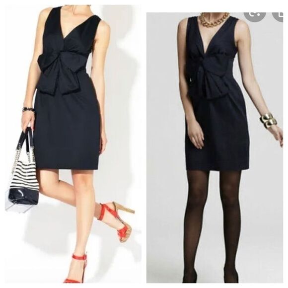 Kate Spade Blaine‎ Bow Sheath Dress Mini Size 2 Small -V Neck Sleeveless Navy - Picture 1 of 15